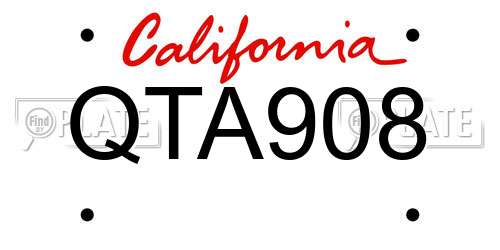 QTA908 California License Plate
