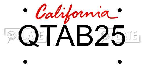 QTAB25 California License Plate