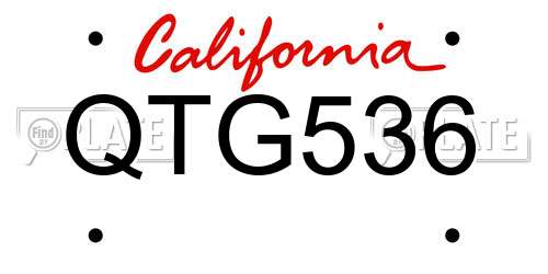 QTG536 California License Plate