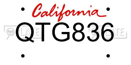 QTG836 California License Plate