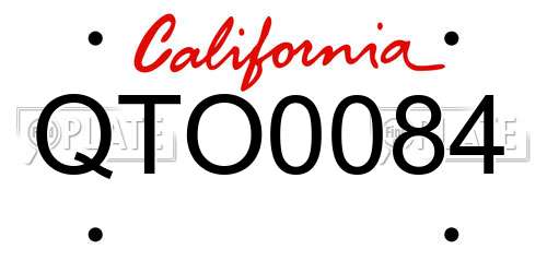 QTO0084 California License Plate