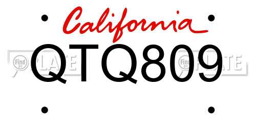 QTQ809 California License Plate