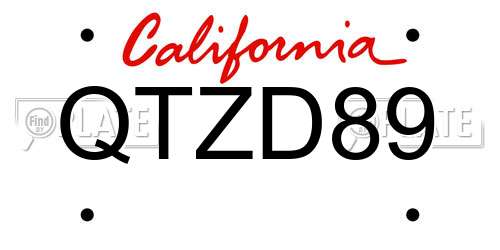 QTZD89 California License Plate