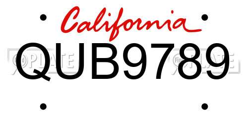 QUB9789 California License Plate