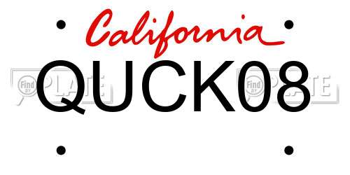 QUCK08 California License Plate