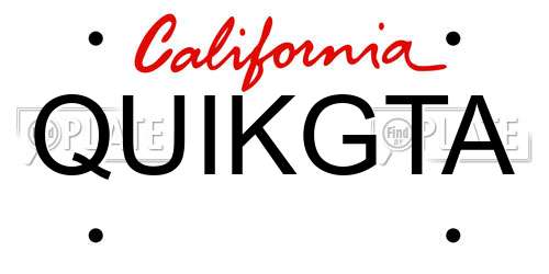 QUIKGTA California License Plate