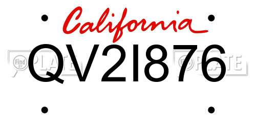 QV2I876 California License Plate