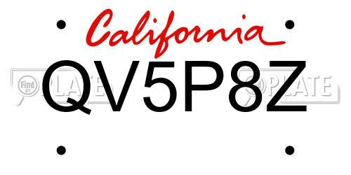 QV5P8Z California License Plate