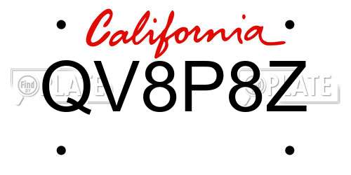 QV8P8Z California License Plate