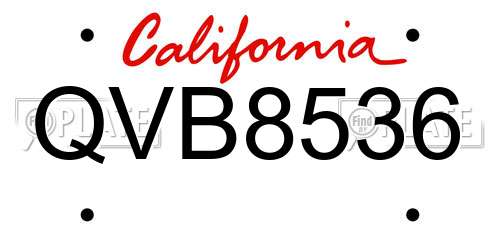 QVB8536 California License Plate