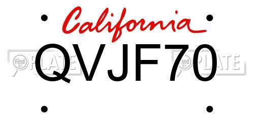 QVJF70 California License Plate