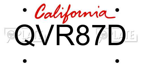QVR87D California License Plate