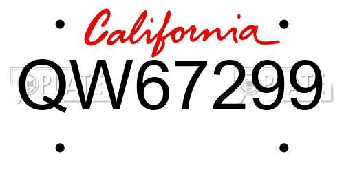 QW67299 California License Plate
