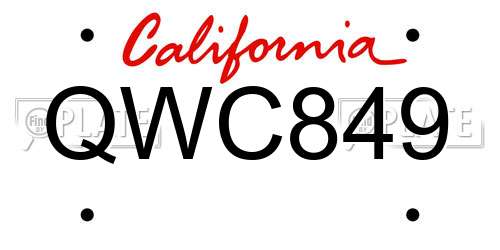 QWC849 California License Plate