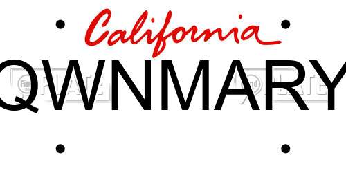 QWNMARY California License Plate