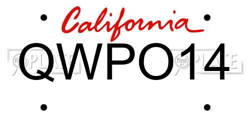 QWPO14 California License Plate