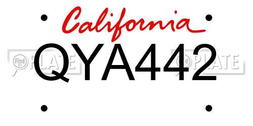 QYA442 California License Plate