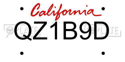 QZ1B9D California License Plate