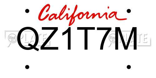 QZ1T7M California License Plate