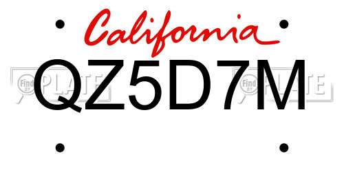 QZ5D7M California License Plate