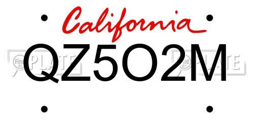 QZ5O2M California License Plate