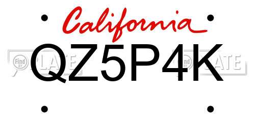 QZ5P4K California License Plate