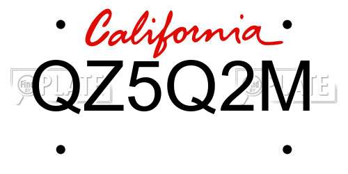 QZ5Q2M California License Plate