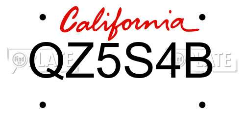 QZ5S4B California License Plate