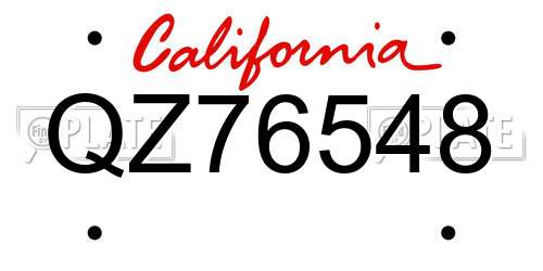 QZ76548 California License Plate