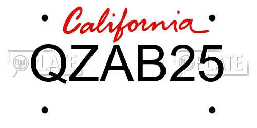 QZAB25 California License Plate