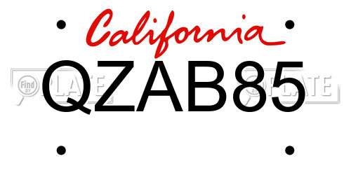 QZAB85 California License Plate