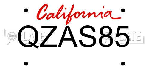 QZAS85 California License Plate