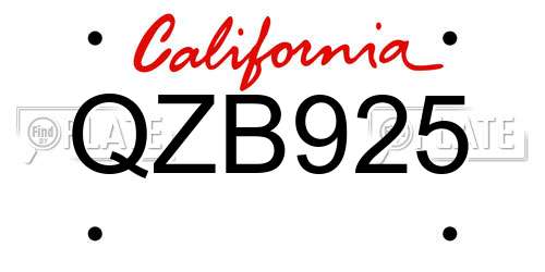 QZB925 California License Plate