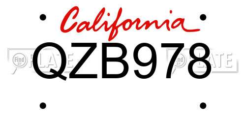 QZB978 California License Plate