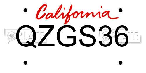 QZGS36 California License Plate