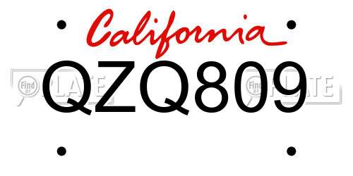 QZQ809 California License Plate