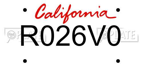 R026V0 California License Plate
