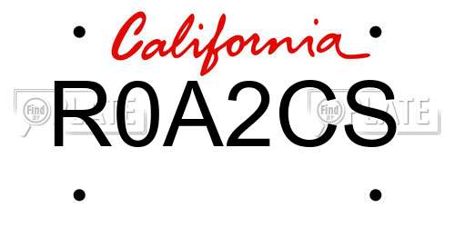 R0A2CS California License Plate