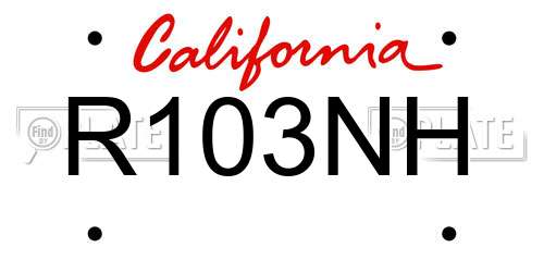 R103NH California License Plate