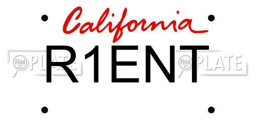 R1ENT California License Plate