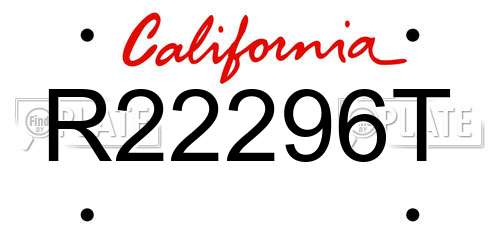 R22296T California License Plate