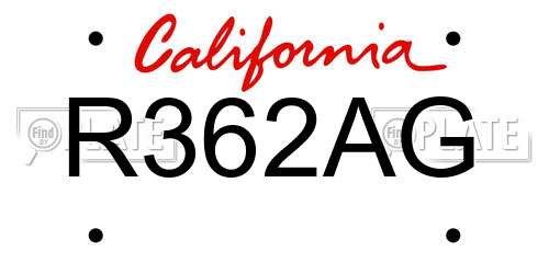R362AG California License Plate