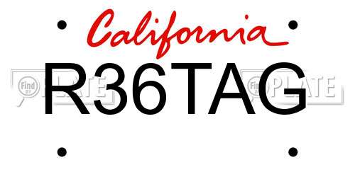 R36TAG California License Plate