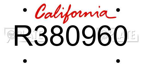 R380960 California License Plate