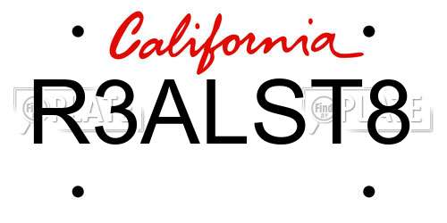 R3ALST8 California License Plate