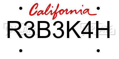 R3B3K4H California License Plate