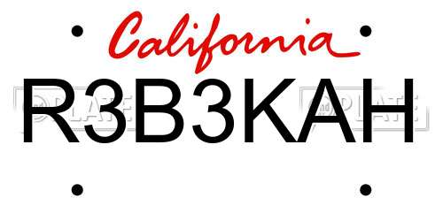 R3B3KAH California License Plate