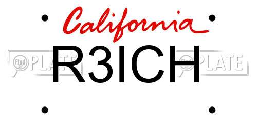 R3ICH California License Plate