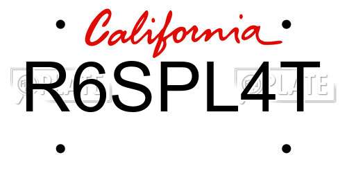 R6SPL4T California License Plate