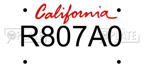 R807A0 California License Plate